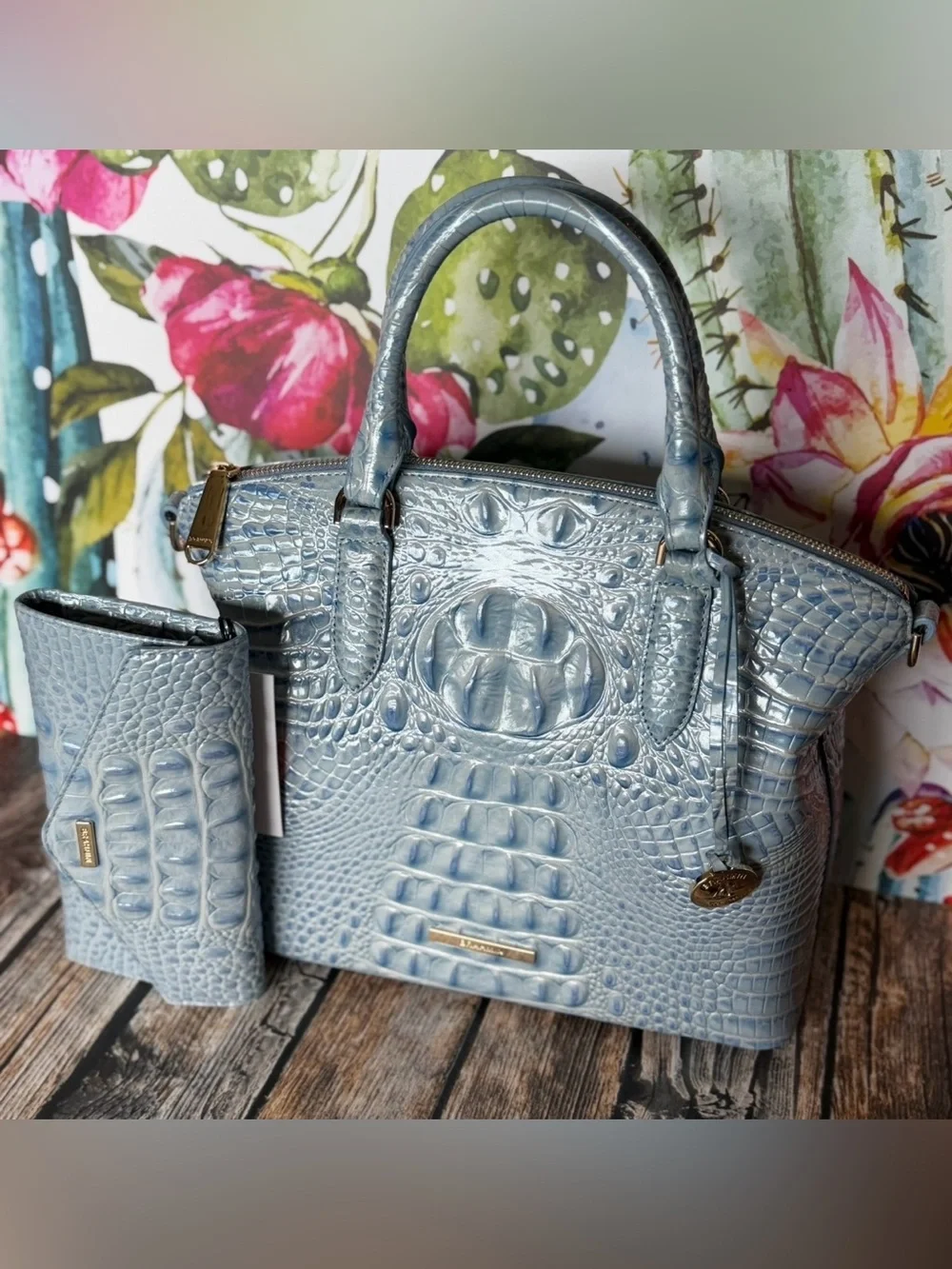 Brahmin Med Duxbury Heavenly Blue Melbourne And Matching Wallet NWT FIRM $ SET
